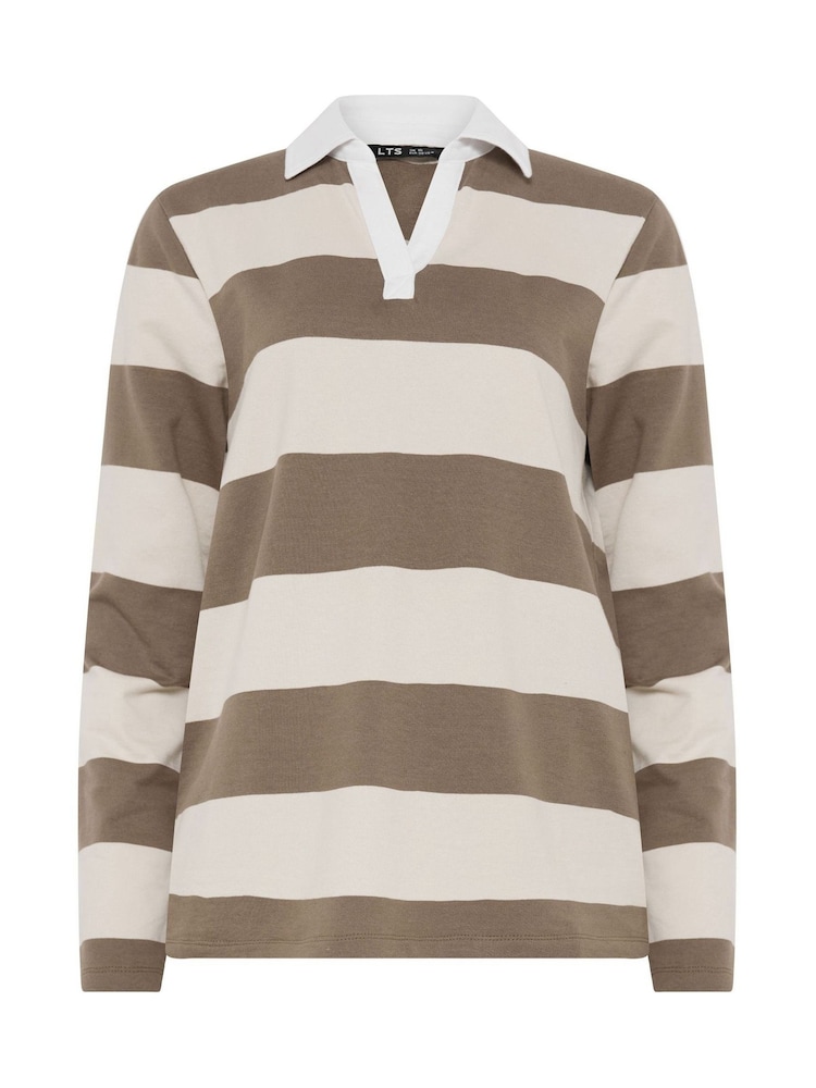 Long Tall Sally Natural Stripe Rugby Polo T-Shirt - Image 5 of 5