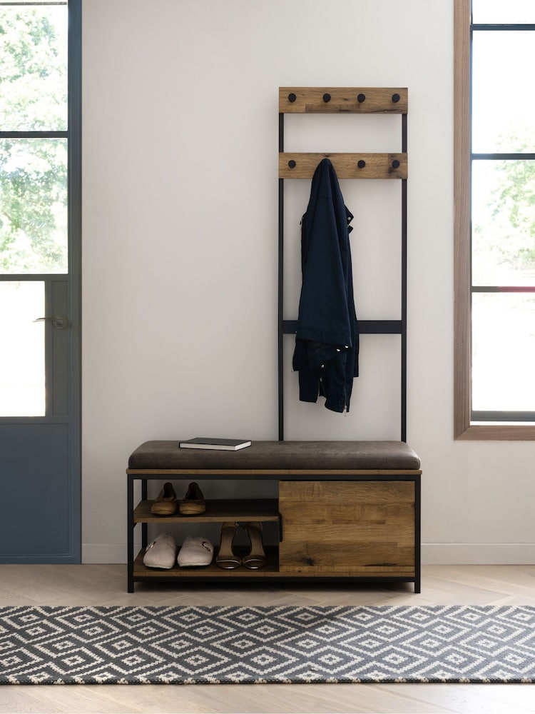 Dark Natural Bronx Bronx Oak Effect Storage Bench and Coat Stand - Image 2 of 8