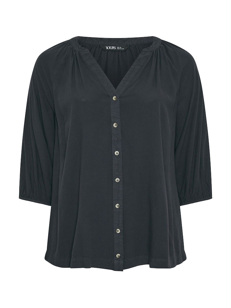 Yours Curve Black Chambray 3/4 Sleeve Blouse - Image 5 of 5 Yours Curve Black Chambray 3/4 Sleeve Blouse - Image 5 of 5