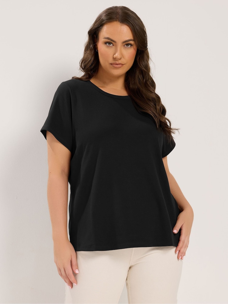 Yours Curve Black Premium Interlock T-Shirt - Image 1 of 5 Yours Curve Black Premium Interlock T-Shirt - Image 1 of 5