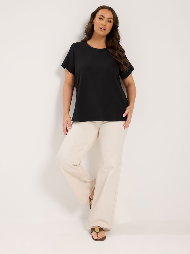 Yours Curve Black Premium Interlock T-Shirt - Image 2 of 5 Yours Curve Black Premium Interlock T-Shirt - Image 2 of 5