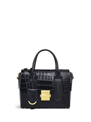 Radley London Small Mayfair Lane Faux Croc Effect Flapover Cross-Body Black Bag - Image 1 of 4