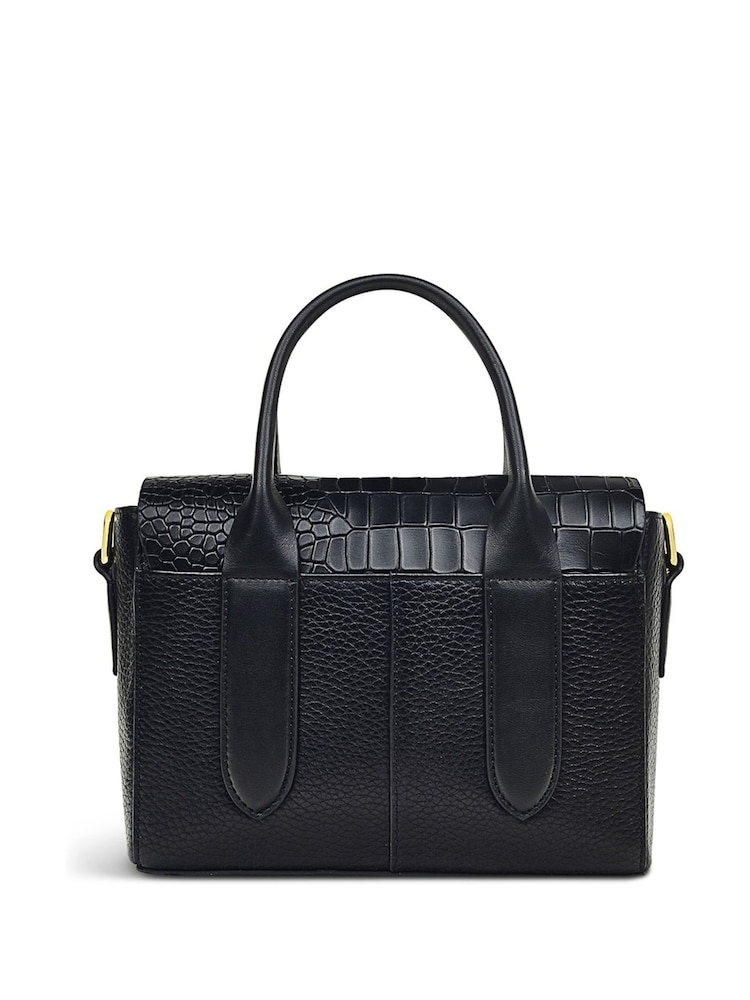 Radley London Small Mayfair Lane Faux Croc Effect Flapover Cross-Body Black Bag - Image 2 of 4