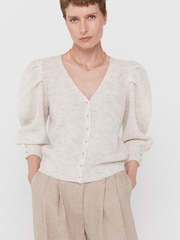 Cortefiel Natural Puffed Sleeve Cardigan - Image 1 of 4