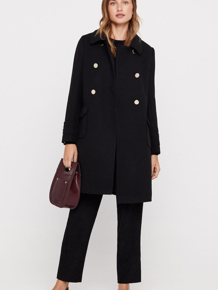 Cortefiel Military Buttons Black Coat - Image 1 of 4