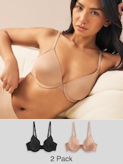 Black/Praline Nude 2 Pack Light Pad Full Cup Smoothing Ultimate Comfort T-Shirt Bra A-E - Image 1 of 1