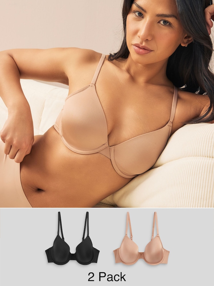 Black/Praline Nude 2 Pack Light Pad Full Cup Smoothing Ultimate Comfort T-Shirt Bra A-E - Image 1 of 1