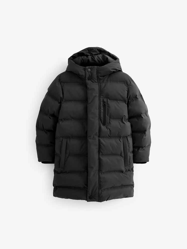 Czarny - Fleece Lined Longline Puffer Coat (3-17yrs) - Image 4 of 6