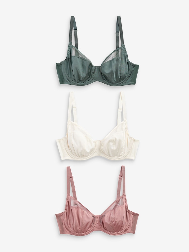 Sage Green/Pink/Cream DD+ Non Pad Full Cup Bras 3 Packs - Image 5 of 9