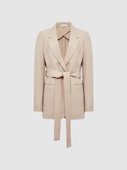 Reiss Neutral Lylah Single Breasted Tie Front Blazer - Image 2 of 7