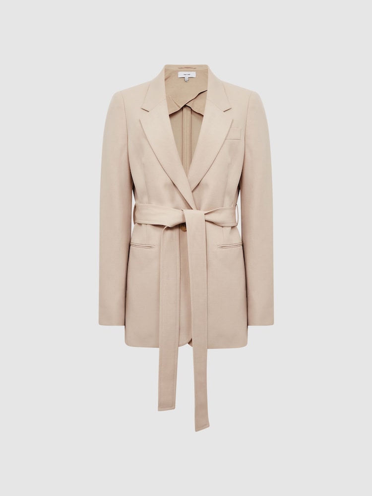 Reiss Neutral Lylah Single Breasted Tie Front Blazer - Image 2 of 7