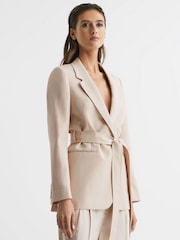 Reiss Neutral Lylah Single Breasted Tie Front Blazer - Image 3 of 7