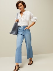 Mid Blue Denim Cropped Wide Leg Jeans - Image 1 of 8