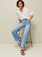 Mid Blue Denim Cropped Wide Leg Jeans - Image 2 of 8