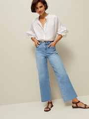 Mid Blue Denim Cropped Wide Leg Jeans - Image 3 of 8