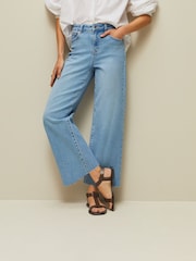 Mid Blue Denim Cropped Wide Leg Jeans - Image 4 of 8
