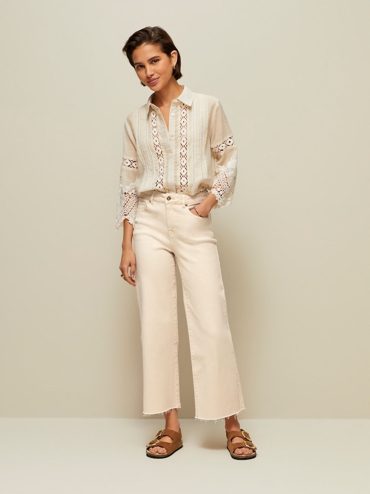 Pfirsich, pink - Kurz geschnittene Jeans mit weitem Bein - Bild 1 von 7 Pfirsich, pink - Kurz geschnittene Jeans mit weitem Bein - Bild 1 von 7