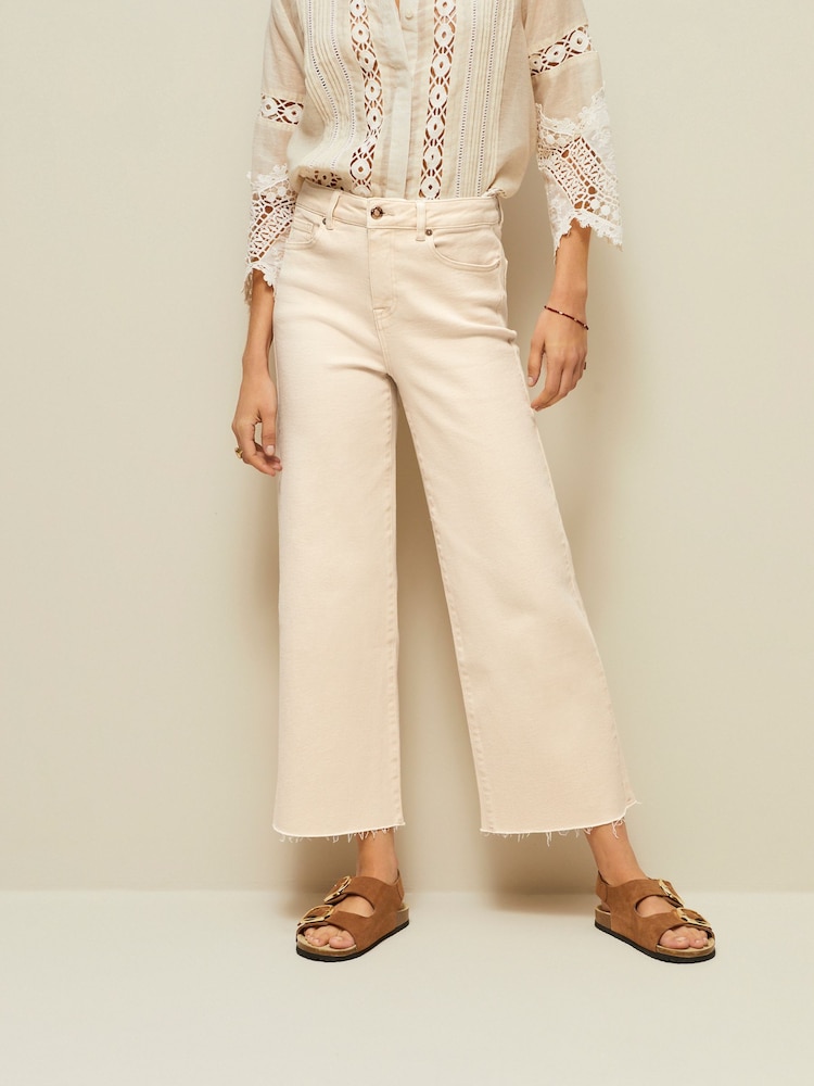 Brzoskwiniowy róż - Cropped Wide Leg Jeans - Image 3 of 7