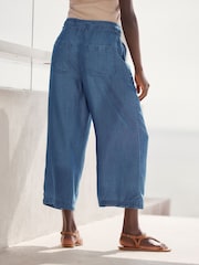 Dark Blue Denim TENCEL™ Tie Waist Wide Leg Culottes - Image 3 of 6