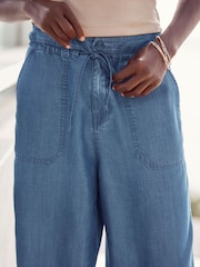 Dark Blue Denim TENCEL™ Tie Waist Wide Leg Culottes - Image 4 of 6