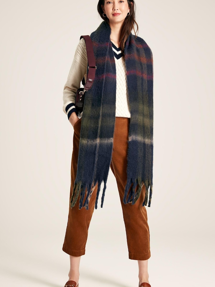 Joules Folley Navy Knitted Check Scarf - Image 1 of 1 Joules Folley Navy Knitted Check Scarf - Image 1 of 1