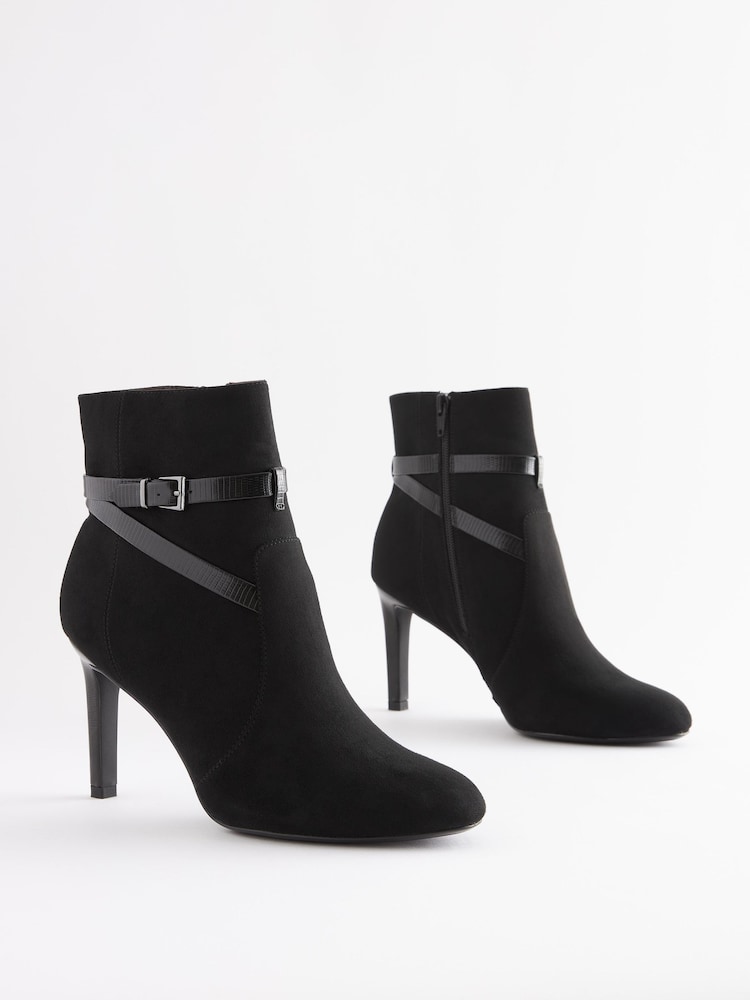 Black Forever Comfort® Buckle Detail Heeled Ankle Boots - Image 1 of 5 Black Forever Comfort® Buckle Detail Heeled Ankle Boots - Image 1 of 5