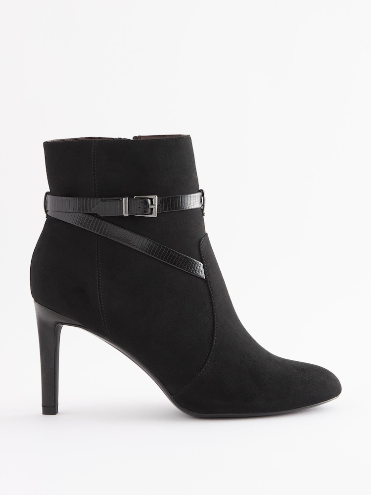Black Forever Comfort® Buckle Detail Heeled Ankle Boots - Image 2 of 5 Black Forever Comfort® Buckle Detail Heeled Ankle Boots - Image 2 of 5