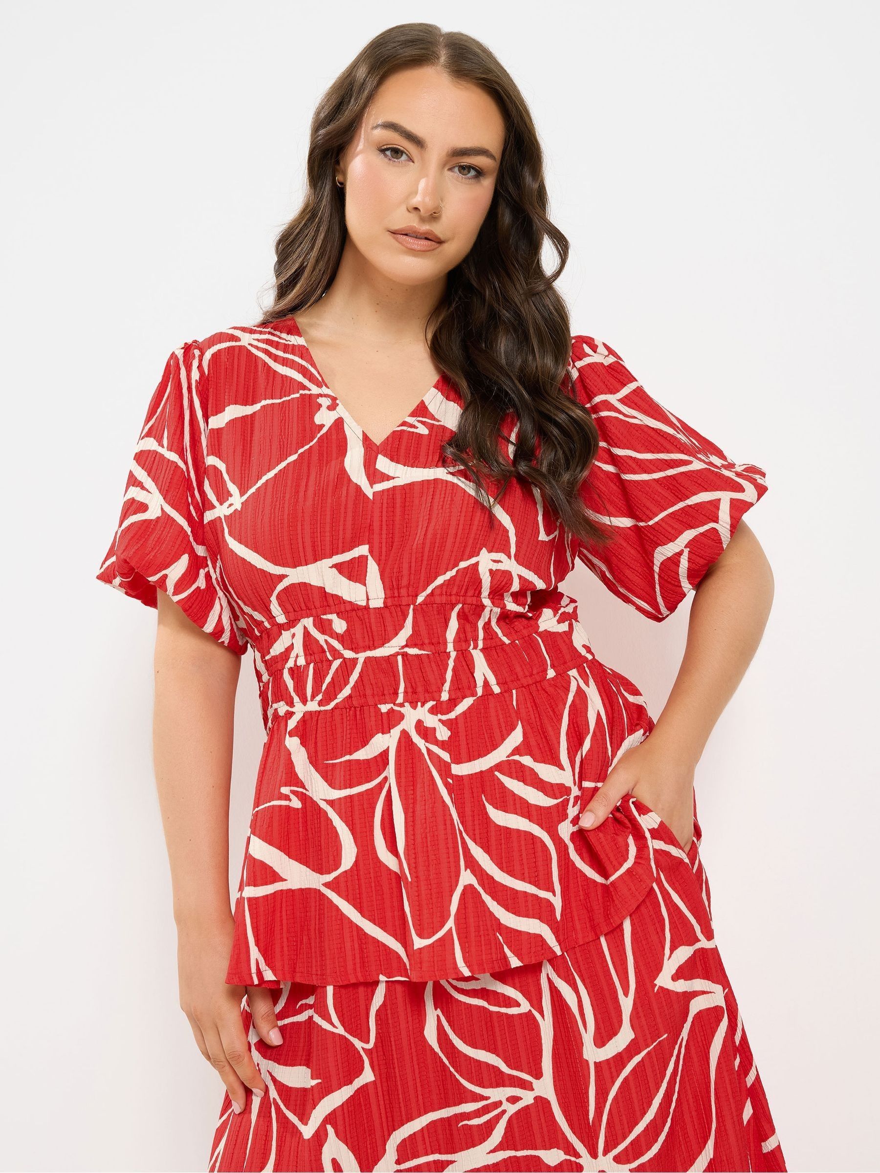 Yours Curve Women's Red Large Floral Print Top