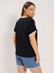 Yours Curve Black Premium Interlock Ringer T-Shirt - Image 3 of 6