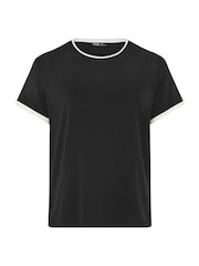 Yours Curve Black Premium Interlock Ringer T-Shirt - Image 5 of 6