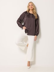 Long Tall Sally Brown Button Through Satin Top - Image 2 of 6