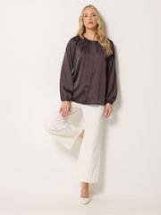 Long Tall Sally Brown Button Through Satin Top - Image 3 of 6