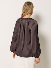 Long Tall Sally Brown Button Through Satin Top - Image 4 of 6