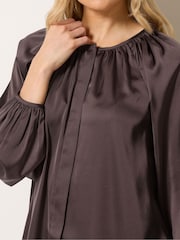 Long Tall Sally Brown Button Through Satin Top - Image 5 of 6