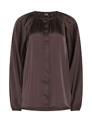Long Tall Sally Brown Button Through Satin Top - Image 6 of 6