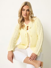 Yours Curve Yellow Tie Front Crochet Cardigan - Image 1 of 6
