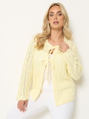 Yours Curve Yellow Tie Front Crochet Cardigan - Image 2 of 6