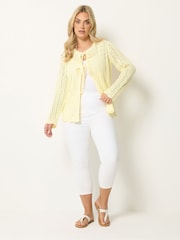 Yours Curve Yellow Tie Front Crochet Cardigan - Image 3 of 6