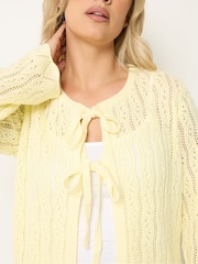Yours Curve Yellow Tie Front Crochet Cardigan - Image 5 of 6