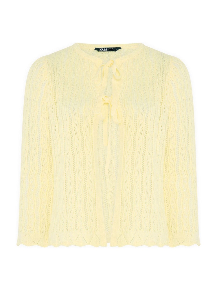Yours Curve Yellow Tie Front Crochet Cardigan - Image 6 of 6 Yours Curve Yellow Tie Front Crochet Cardigan - Image 6 of 6