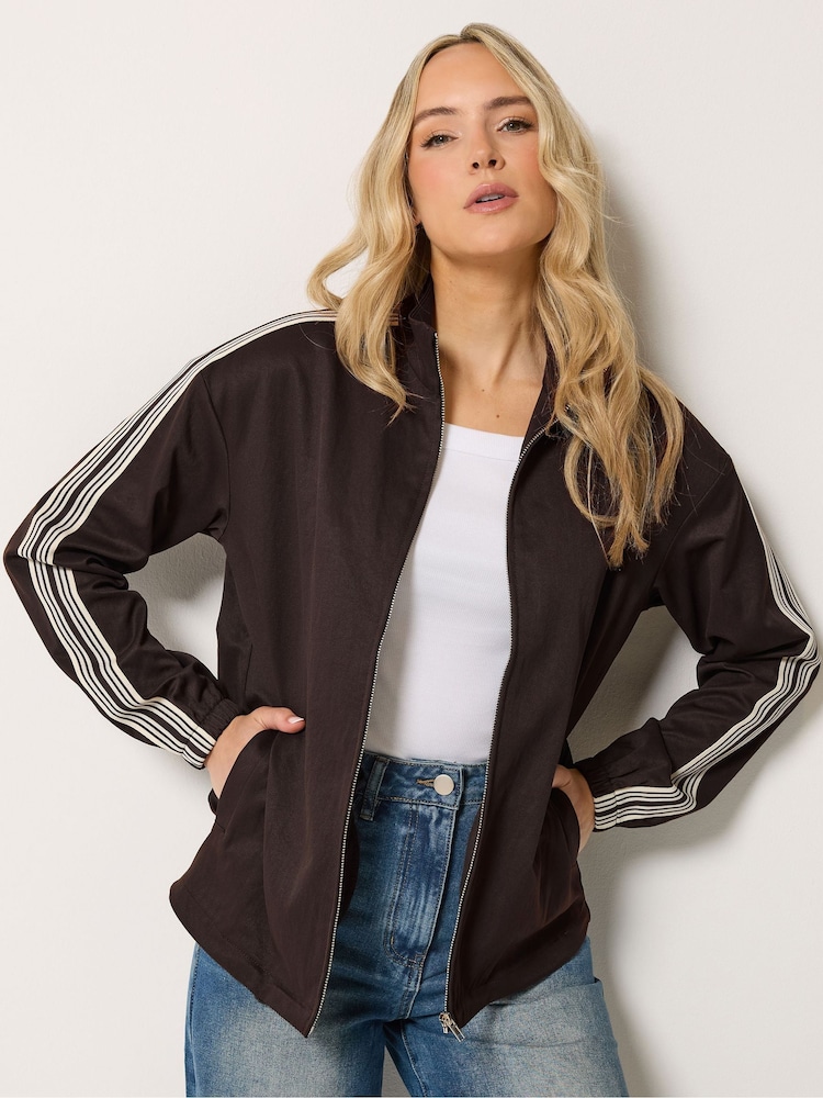Long Tall Sally Brown Side Stripe Funnel Jacket - Image 1 of 6 Long Tall Sally Brown Side Stripe Funnel Jacket - Image 1 of 6