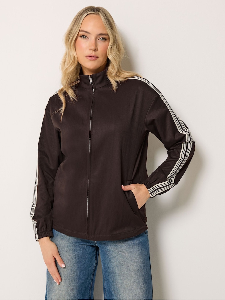 Long Tall Sally Brown Side Stripe Funnel Jacket - Image 2 of 6 Long Tall Sally Brown Side Stripe Funnel Jacket - Image 2 of 6