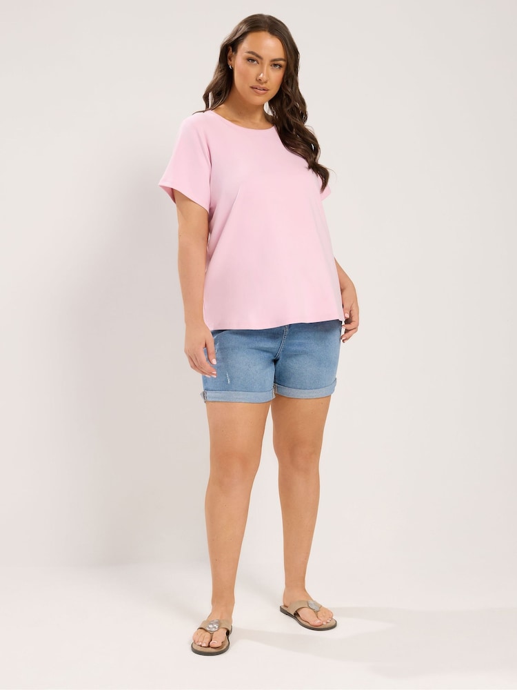 Yours Curve Pink Premium Interlock T-Shirt - Image 2 of 6 Yours Curve Pink Premium Interlock T-Shirt - Image 2 of 6