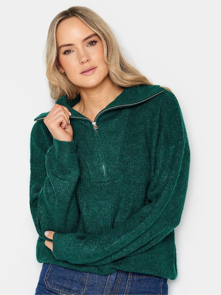 Long Tall Sally Green Zip Funnel Neck Jumper - Image 1 of 4
