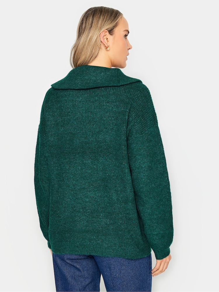 Long Tall Sally Green Zip Funnel Neck Jumper - Image 2 of 4 Long Tall Sally Green Zip Funnel Neck Jumper - Image 2 of 4