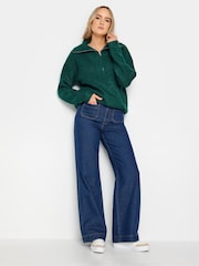 Long Tall Sally Green Zip Funnel Neck Jumper - Image 3 of 4