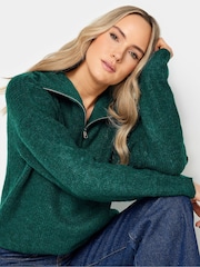 Long Tall Sally Green Zip Funnel Neck Jumper - Image 4 of 4