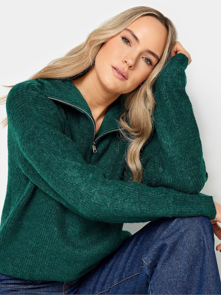 Long Tall Sally Green Zip Funnel Neck Jumper - Image 4 of 4