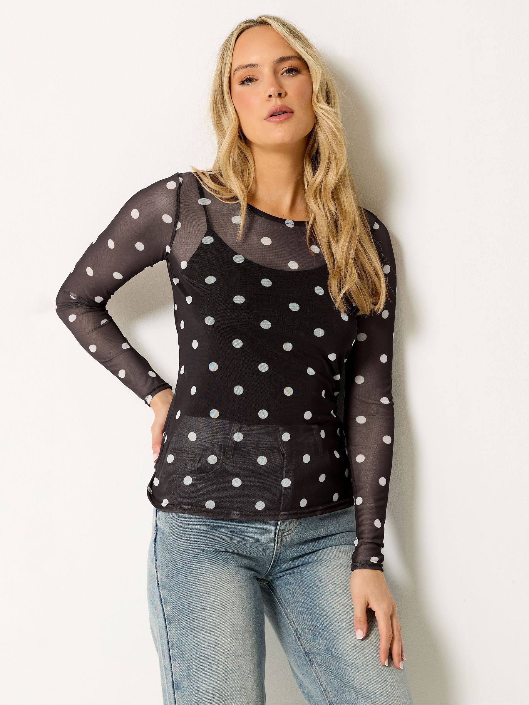 Long Tall Sally Women's Brown Polka Dot Mesh Top - Image 3