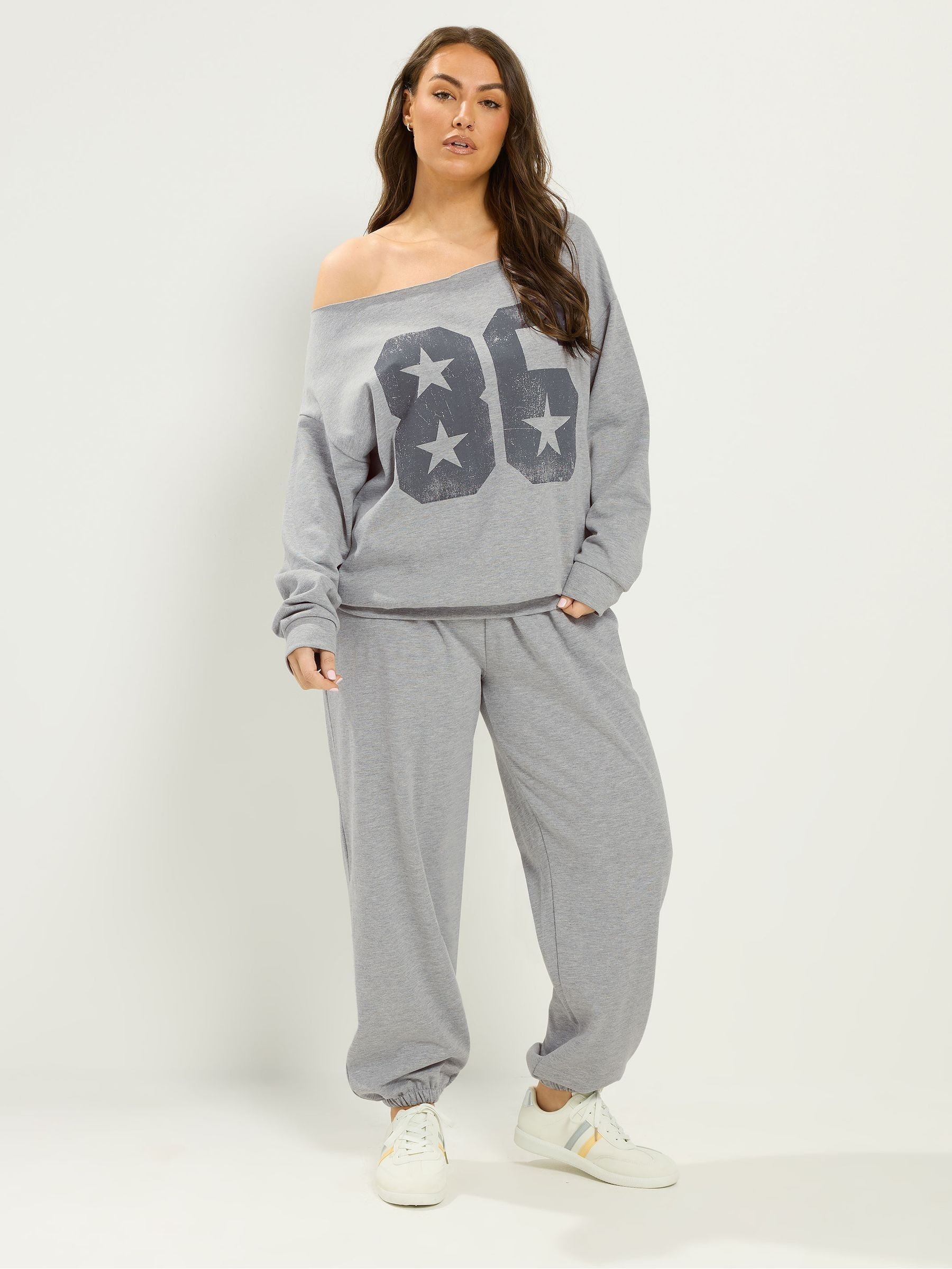 Yours Curve Women's Grey Slouch Sweatshirt & Jogger Set